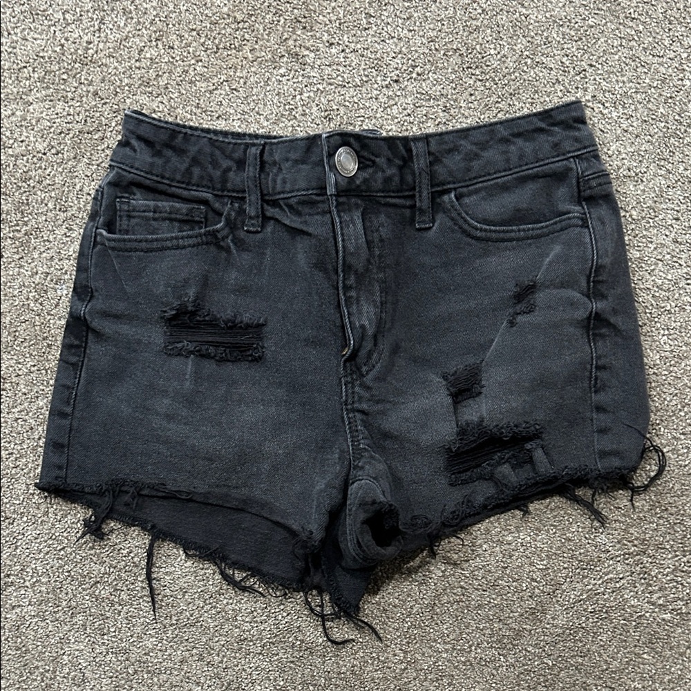 Black Distressed Denim Shorts